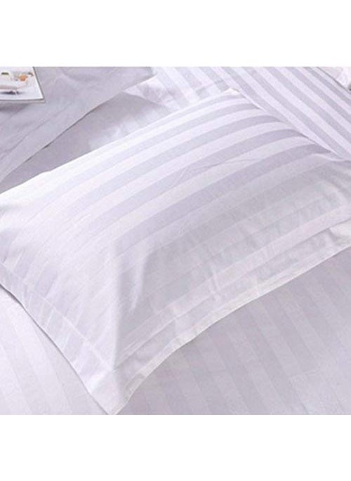 Lomezo 300 TC Cotton Satin Striped Double Queen Size Bedsheet with 2 Pillow Covers King Size Plain Premium Luxury Hotel Collection Solid Stripes 90 x 100 White