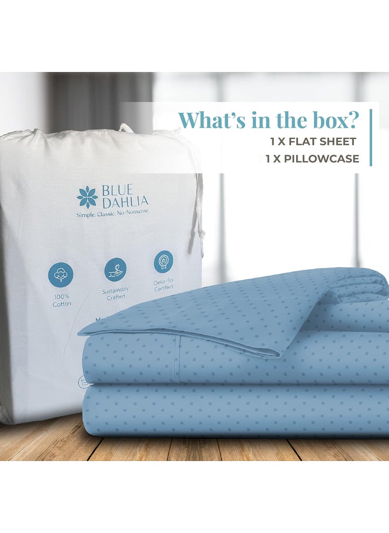 Blue Dahlia 100 Cotton Sateen Weave Bedsheet Set Single Size Premium 300TC1 Flat Sheet60x90 1 Pillow Cover 18x28 SA 8000 OEKOTEX CertifiedSwiss DotPale Blue