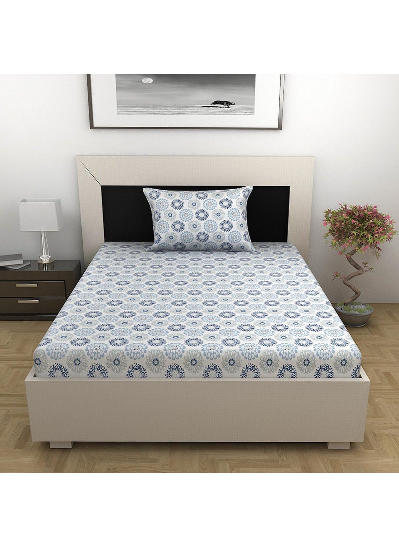 Divine Casa 100 Cotton Bedsheet Set for Single Bed 1 Single Cotton Bedsheet Pillow Cover 144 TC Breathable WrinkleFree Aesthetic Single Bedsheet Set Dahlia Blue