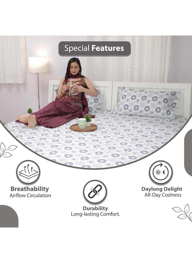 Divine Casa 100 Cotton Bedsheet Set for Single Bed 1 Single Cotton Bedsheet Pillow Cover 144 TC Breathable WrinkleFree Aesthetic Single Bedsheet Set Dahlia Blue