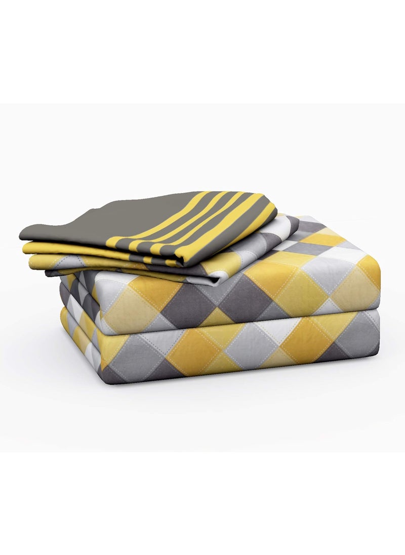 HUESLAND by Ahmedabad Cotton 144 TC Cotton Double Bedsheet with 2 Pillow Covers Yellow Grey