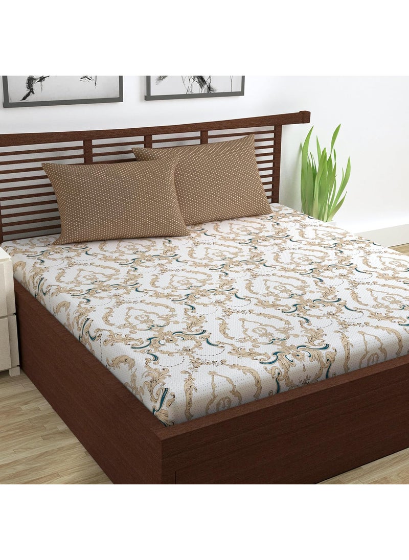 Divine Casa 100 Cotton Bedsheet Set For Double Bed 1 Double Cotton Bedsheet 2 Pillow Covers 144 TC Breathable WrinkleFree Aesthetic Double Bedsheet Set Kalamkari RetroWhite