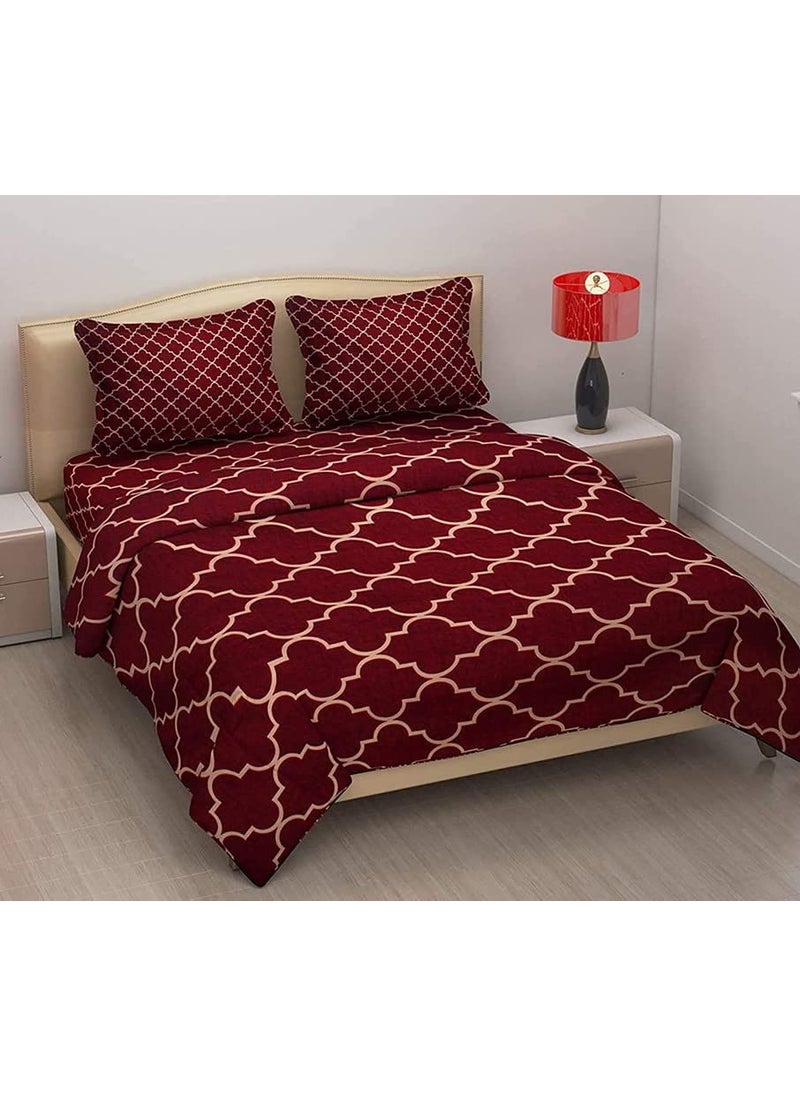 Delight Zone Prime Collection 160TC Supersoft Glace Cotton Double Bedsheet with 2 Pillow Covers Multicolour Size 90 x 90 Inch Maroon Ring Damaas BS Gold