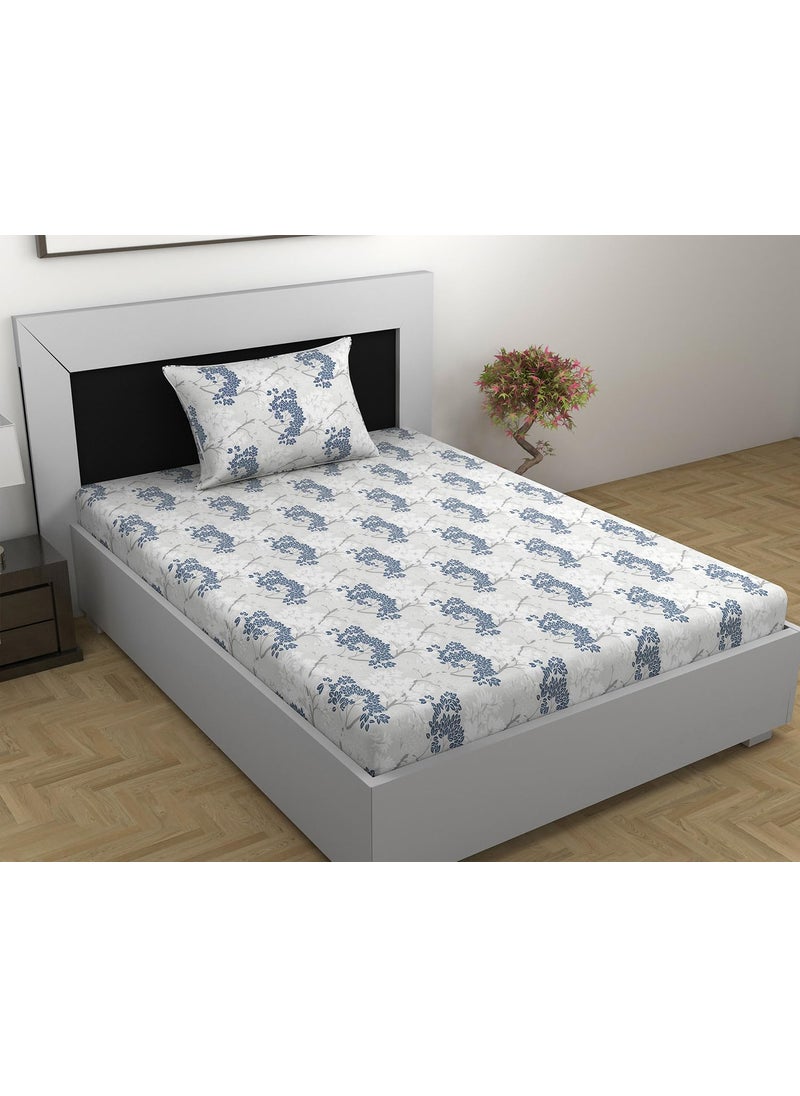 Divine Casa 100 Cotton Bedsheet Set for Single Bed 1 Single Cotton Bedsheet Pillow Cover 144 TC Breathable WrinkleFree Aesthetic Single Bedsheet Set Steel Blue Floral