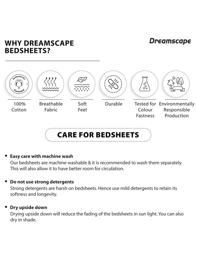 Dreamscape 100 Cotton King Bedsheet with 2 Pillow Covers Size 108 x 108 inches 144 TC Colour Teal Blue