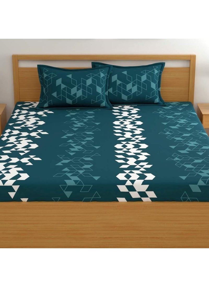 Dreamscape 100 Cotton King Bedsheet with 2 Pillow Covers Size 108 x 108 inches 144 TC Colour Teal Blue