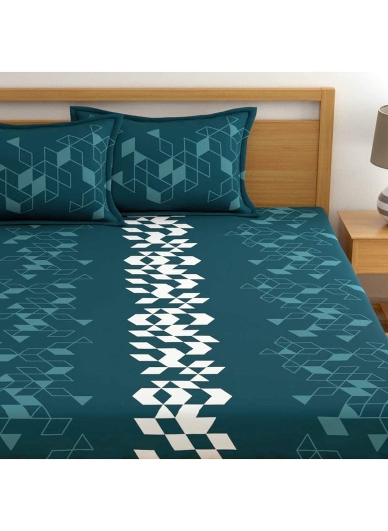 Dreamscape 100 Cotton King Bedsheet with 2 Pillow Covers Size 108 x 108 inches 144 TC Colour Teal Blue