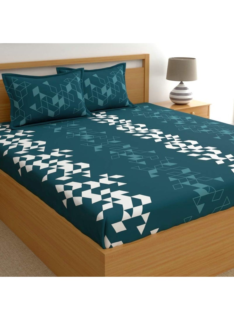 Dreamscape 100 Cotton King Bedsheet with 2 Pillow Covers Size 108 x 108 inches 144 TC Colour Teal Blue