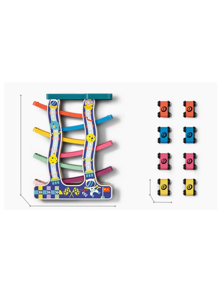 Montessori Wooden Toddlers Ramp Slide Developmental Toy Set with 8 Mini Cars and 7 Rainbow Track  Great for Baby Over 1 Year Old Boys Girls Child Birthday Gifts