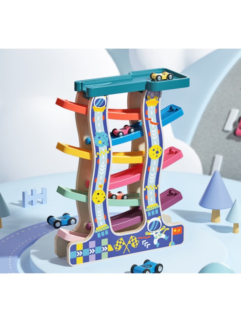 Montessori Wooden Toddlers Ramp Slide Developmental Toy Set with 8 Mini Cars and 7 Rainbow Track  Great for Baby Over 1 Year Old Boys Girls Child Birthday Gifts
