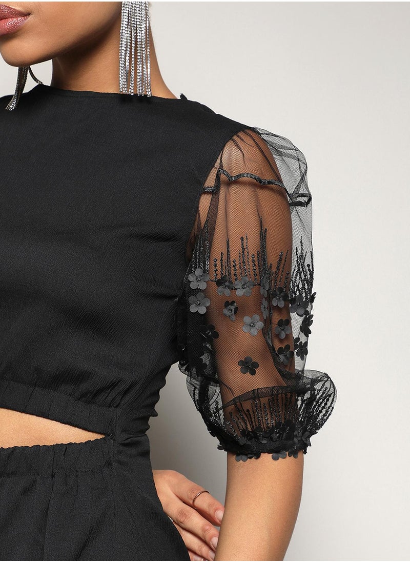 Women's Jet Black Sheer Cutout Dress