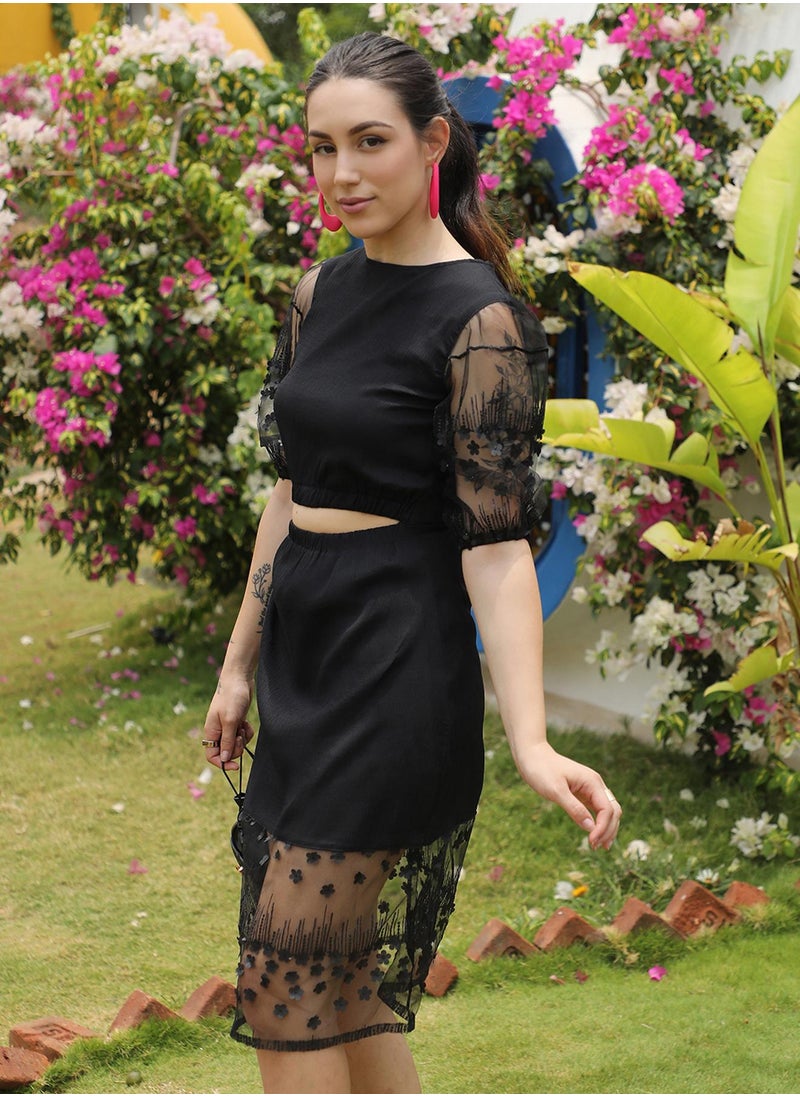 Women's Jet Black Sheer Cutout Dress