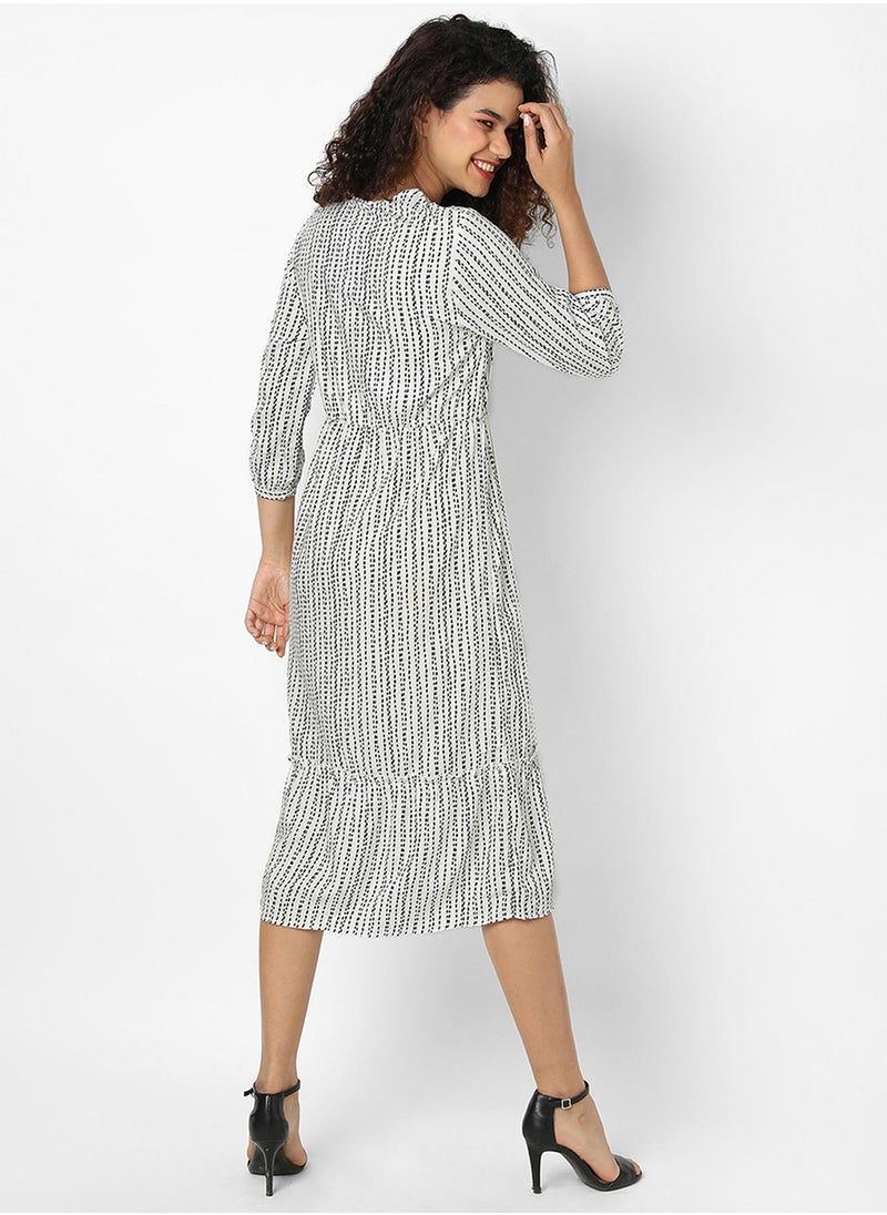 Women's Ivory White & Midnight Black Chalk Striped Midi Dress