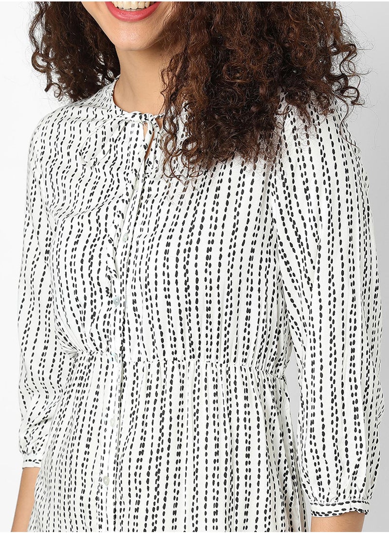 Women's Ivory White & Midnight Black Chalk Striped Midi Dress