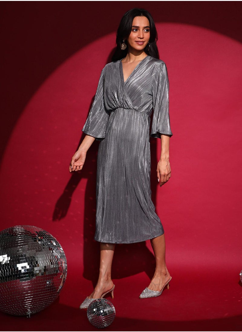 Pleated Silver Dress