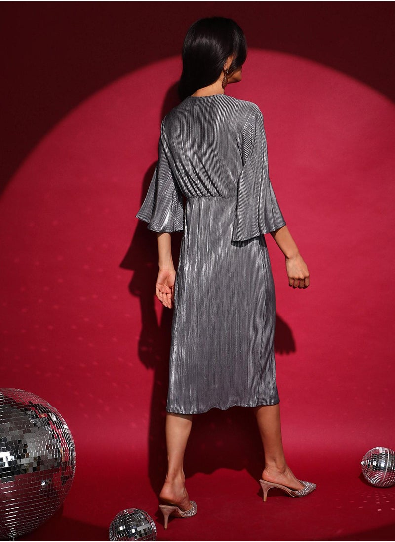 Pleated Silver Dress