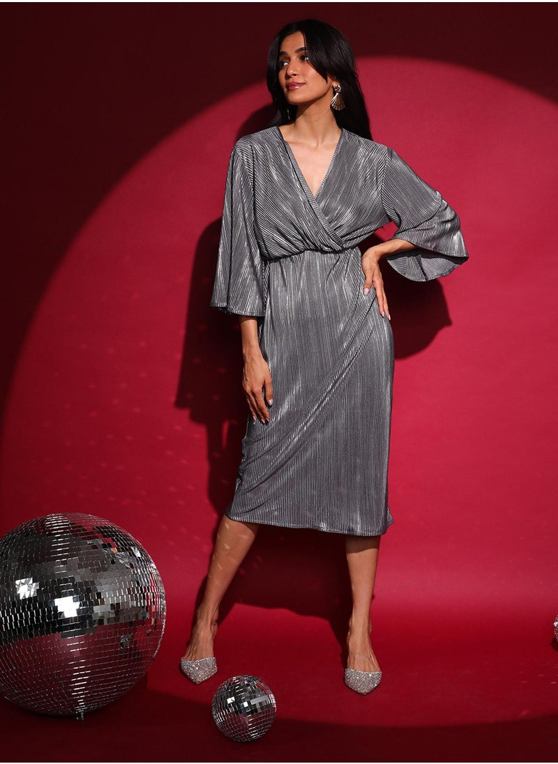 Pleated Silver Dress