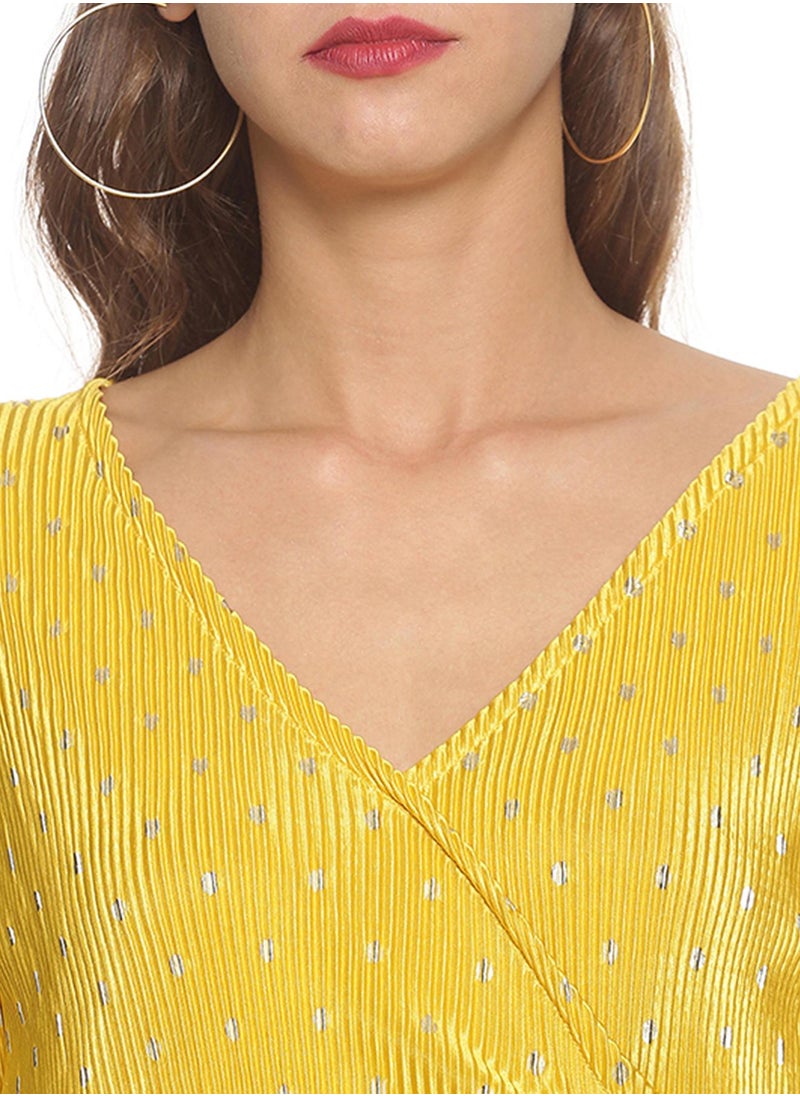 Women's Sunrise Yellow Metallic Polka Dot Midi Dress