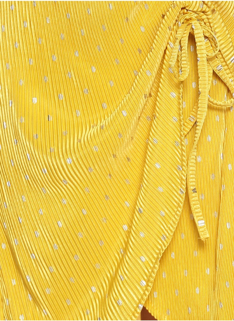 Women's Sunrise Yellow Metallic Polka Dot Midi Dress