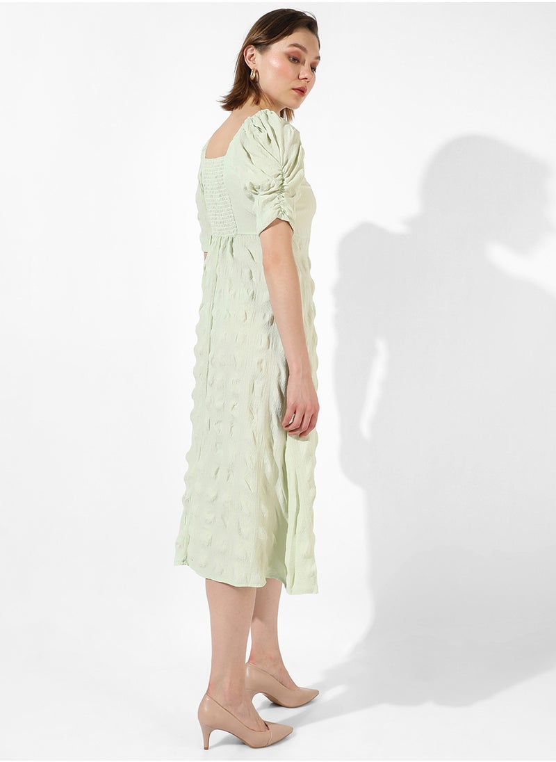Women's Sage Green Creased Dress With Slit Detail