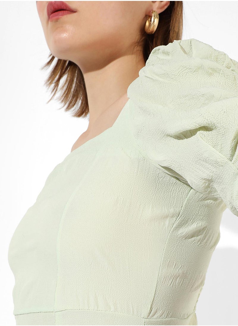 Women's Sage Green Creased Dress With Slit Detail