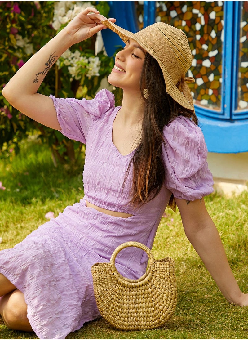Women's Lilac Creased Midi Dress