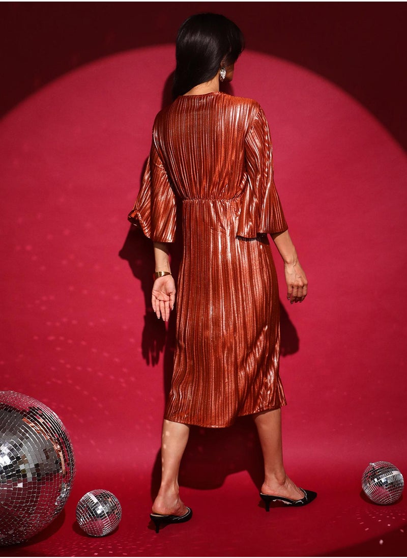 Women's Chocolate Brown Pleated Wrap Dress