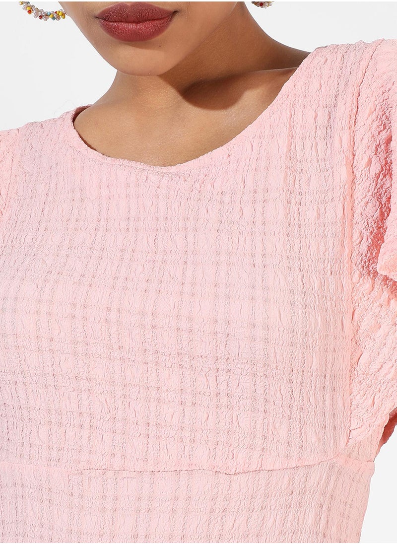 Women's Baby Pink Creased Cut-Out Midi Dress