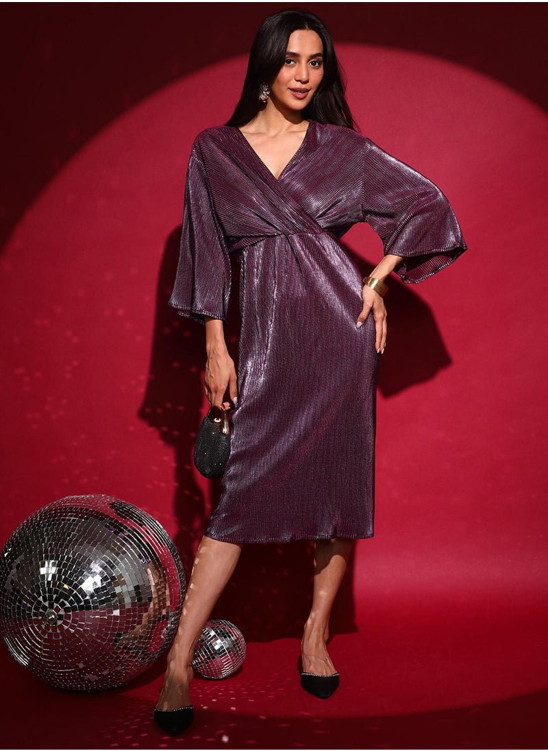 Women's Plum Purple Pleated Wrap Dress