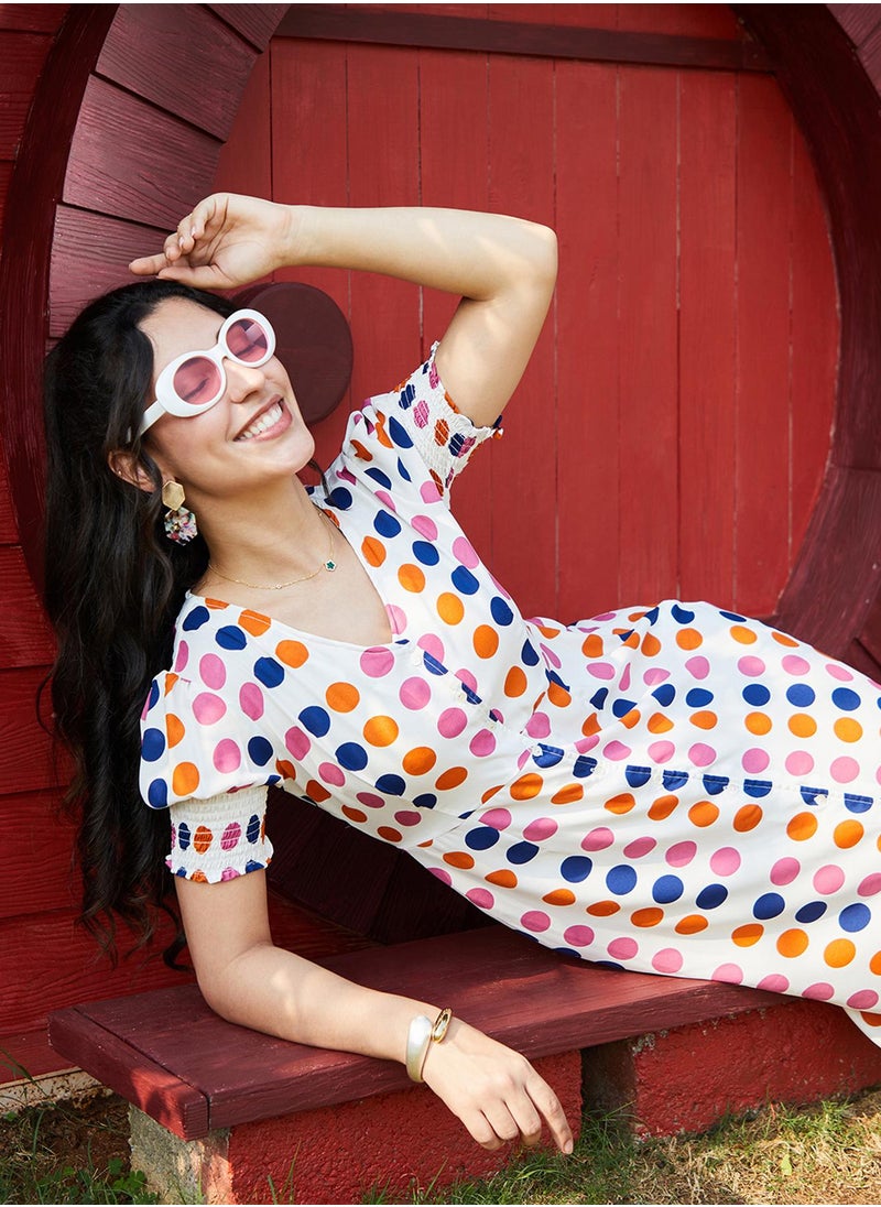 Women's Multicolour Polka Dot Dress