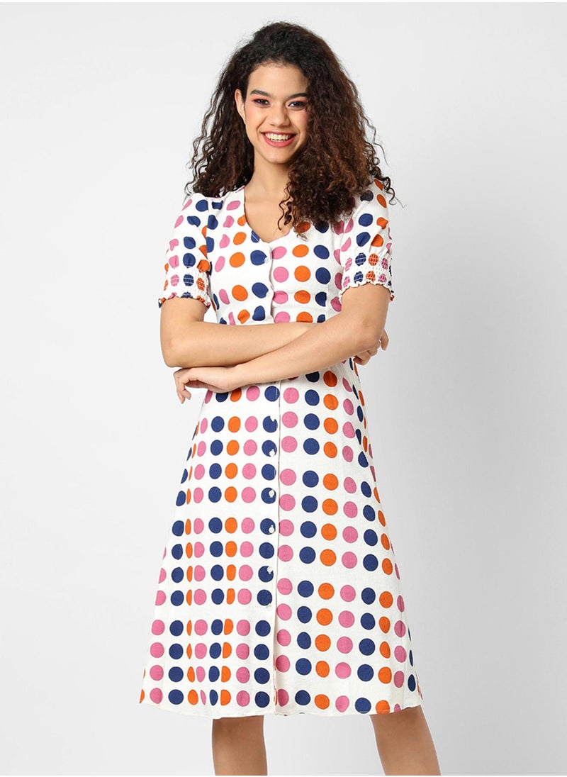 Women's Multicolour Polka Dot Dress
