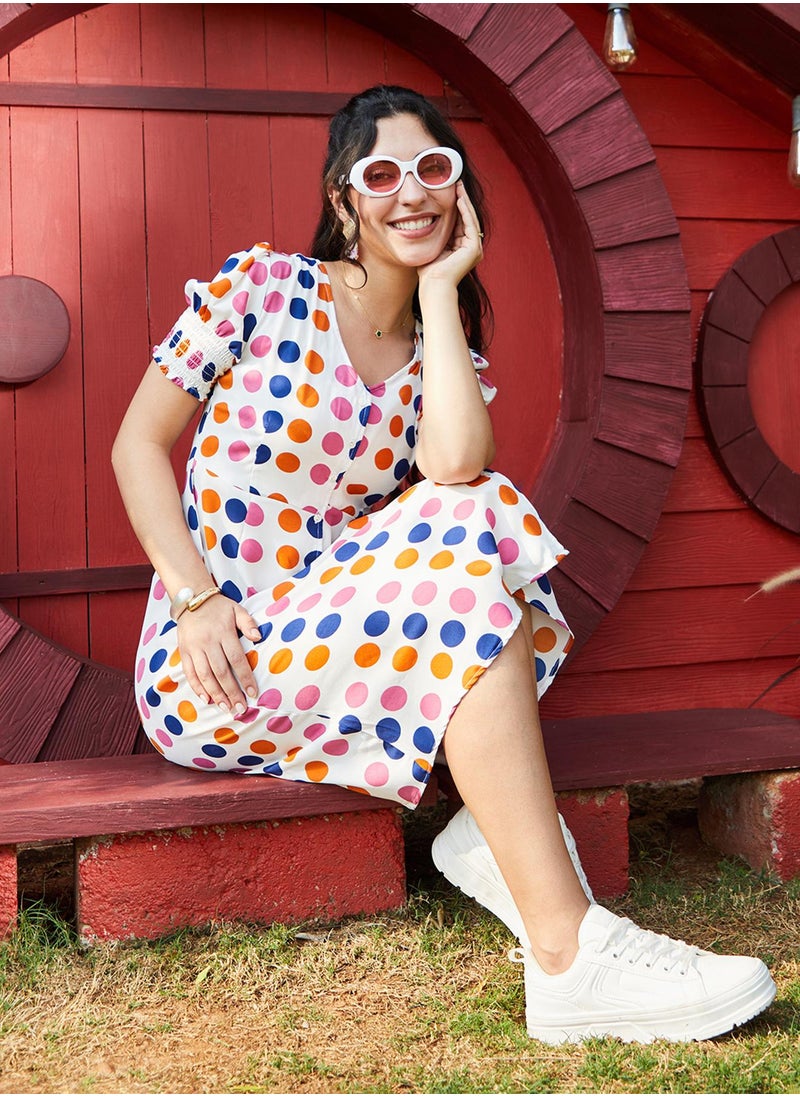 Women's Multicolour Polka Dot Dress