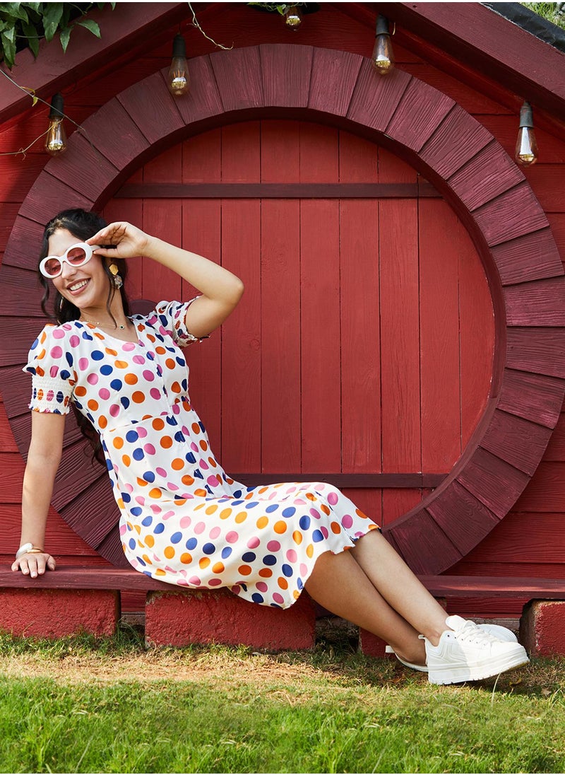Women's Multicolour Polka Dot Dress