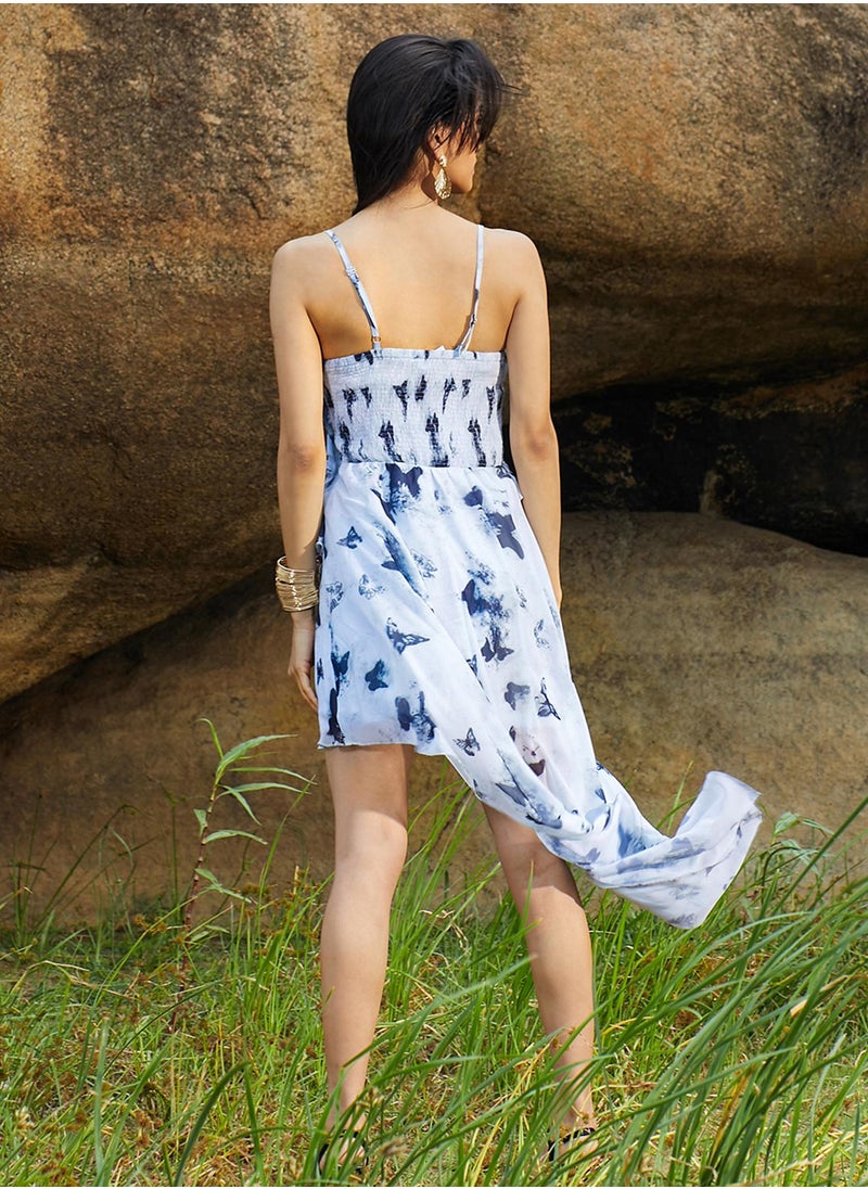 Women's Navy Blue Blurry Butterfly Dress