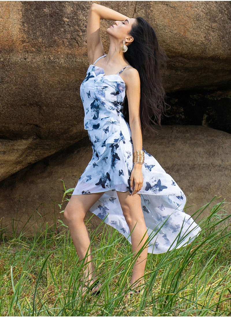 Women's Navy Blue Blurry Butterfly Dress