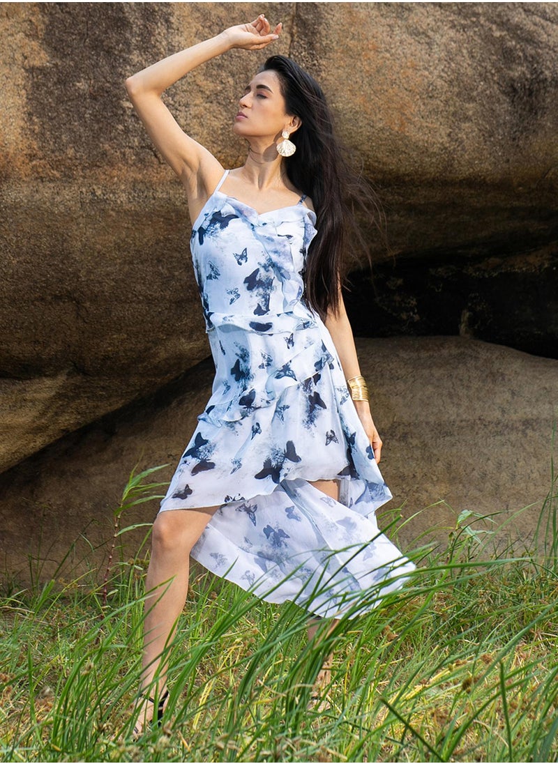 Women's Navy Blue Blurry Butterfly Dress