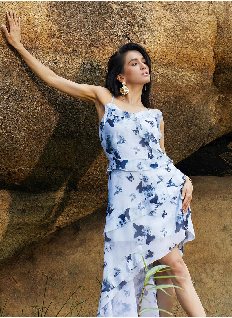 Women's Navy Blue Blurry Butterfly Dress