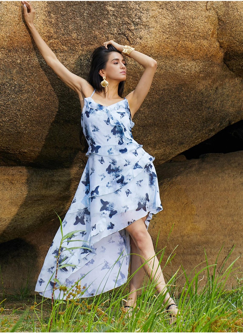 Women's Navy Blue Blurry Butterfly Dress