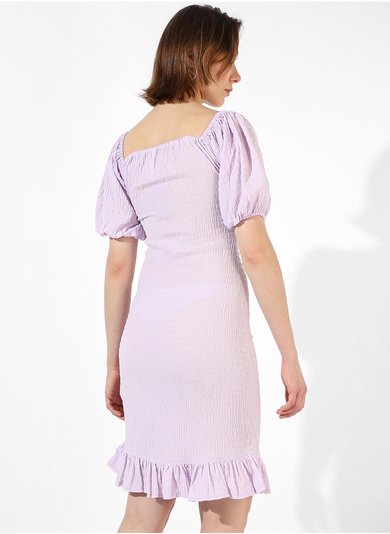 Textured Puff-Sleeve Dress