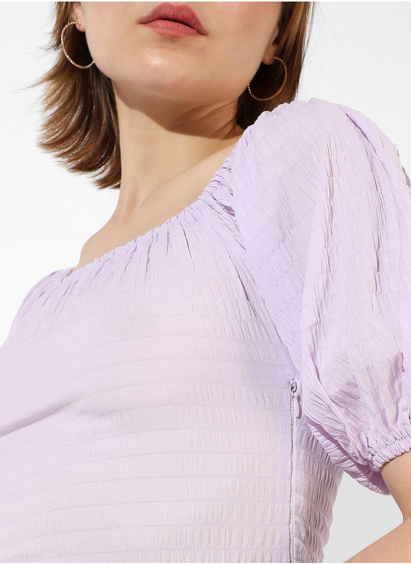 Textured Puff-Sleeve Dress