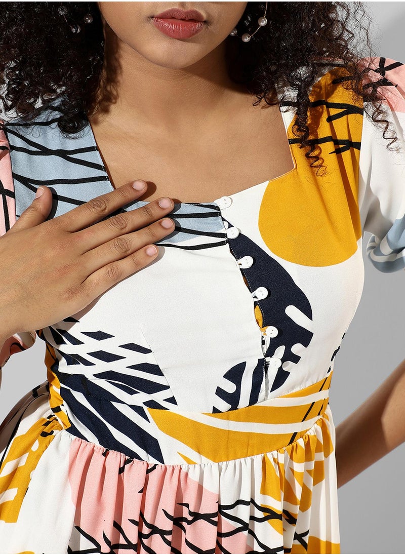 Women's Multicolour Botanical Midi Dress