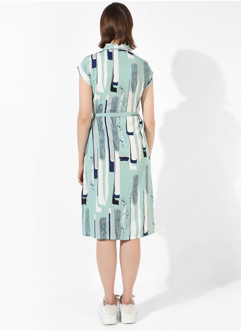 Women's Mint Green Abstract Midi Dress