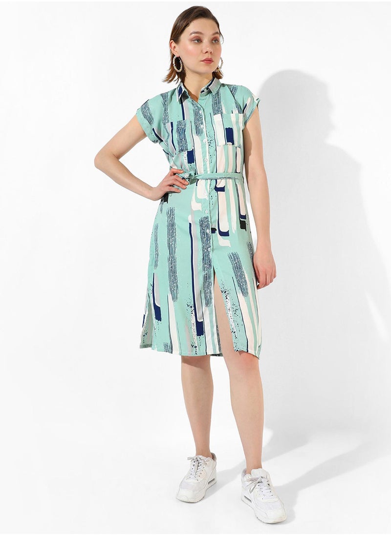 Women's Mint Green Abstract Midi Dress