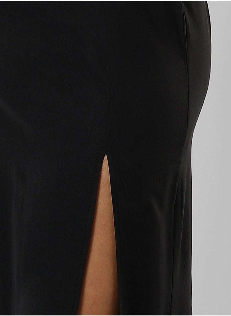 Women's Midnight Black Criss-Cross Dress With Slit