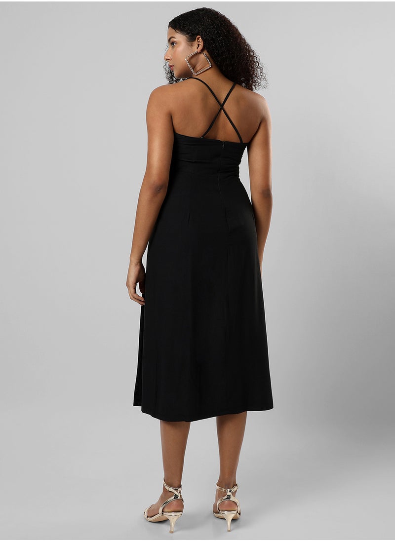 Women's Midnight Black Criss-Cross Dress With Slit
