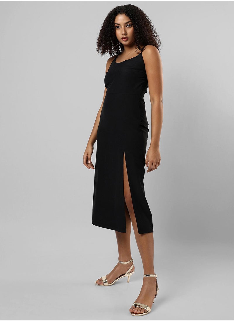 Women's Midnight Black Criss-Cross Dress With Slit