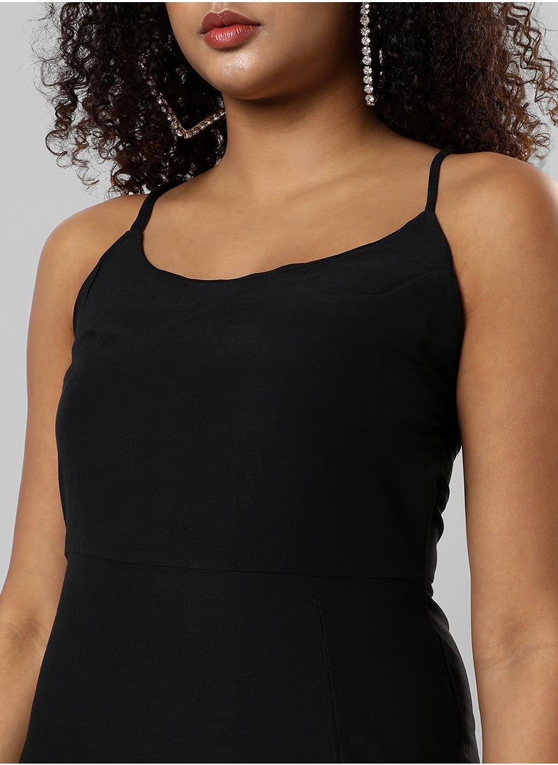 Women's Midnight Black Criss-Cross Dress With Slit