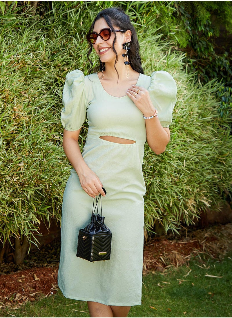 Women's Pastel Green Cutout Midi Dress