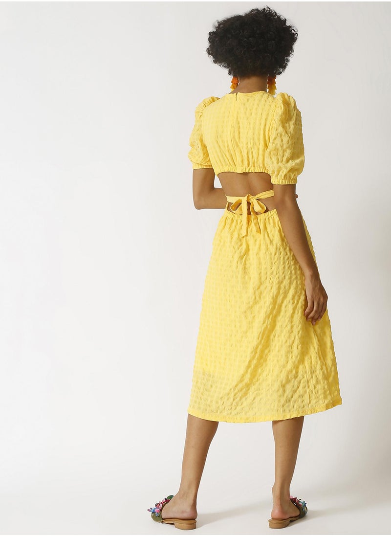Women's Lemon Yellow Open-Back Midi Dress