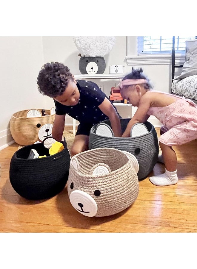 CherryNow Cotton Rope Basket Baby Basket for Nursery, Bear Gift Basket for Kids, Empty Baby Shower Basket with Handles, Small Cute Animal Basket, Light Brown, 10.5